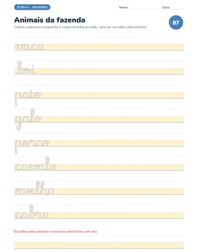 Palavras — exemplo visual